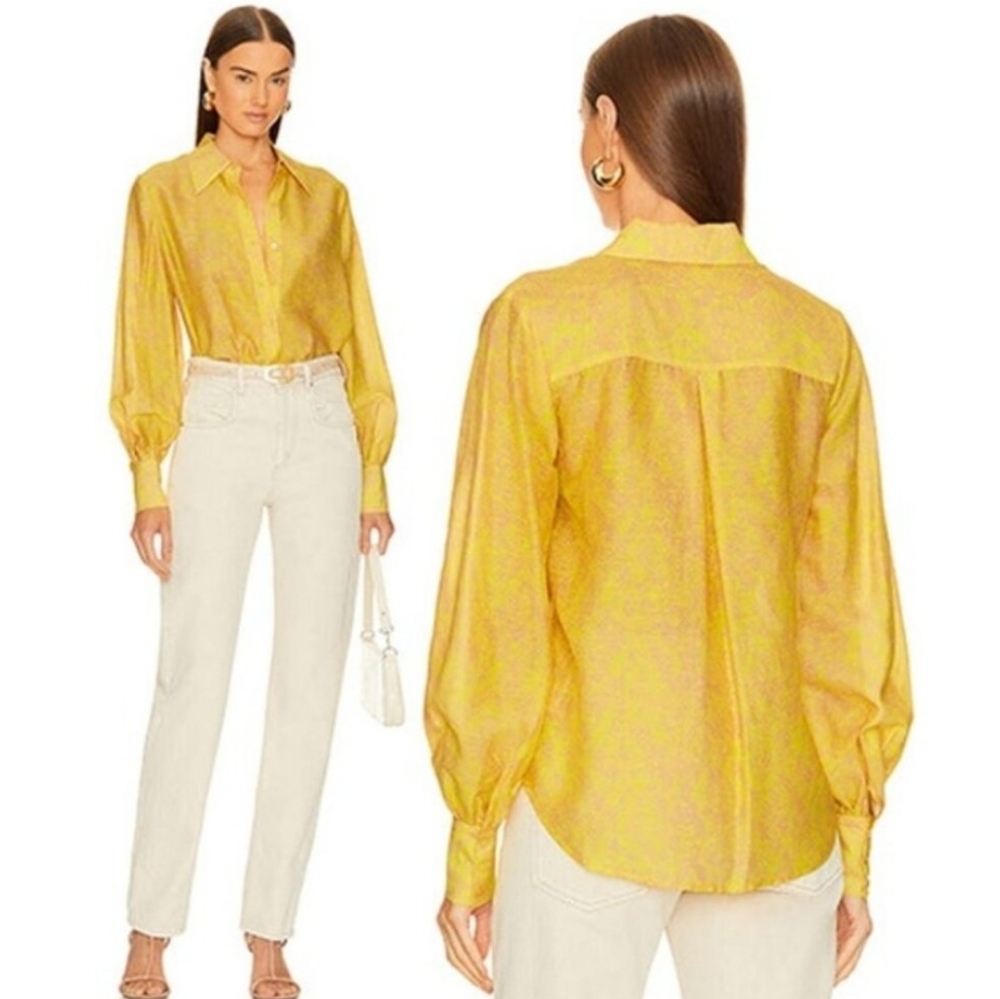 NEW L'AGENCE Jayleen Blouse In Lemon Tonic Multi Python Snake XS Oversized Linen